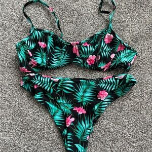 PacSun Tropical Floral Bikini - Black and Green